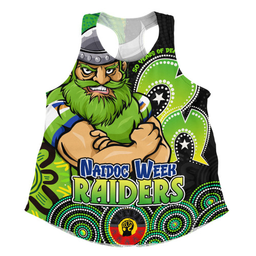 Canberra Raiders Women Racerback Singlet NAIDOC Week 50 Years Of Deadly Indigenous Pattern
