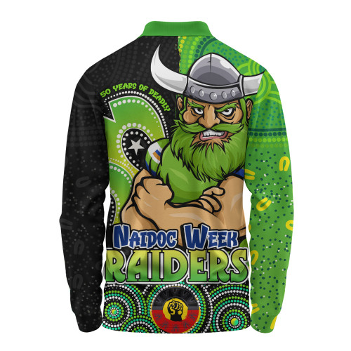 Canberra Raiders Long Sleeve Polo Shirt NAIDOC Week 50 Years Of Deadly Indigenous Pattern