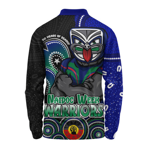 New Zealand Warriors Long Sleeve Polo Shirt NAIDOC Week 50 Years Of Deadly Indigenous Pattern