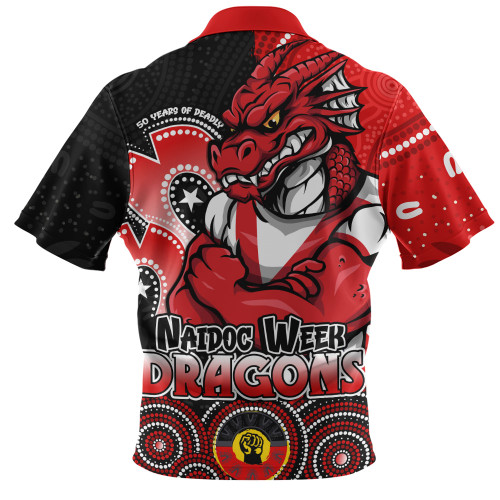 St. George Illawarra Dragons Zip Polo Shirt NAIDOC Week 50 Years Of Deadly Indigenous Pattern