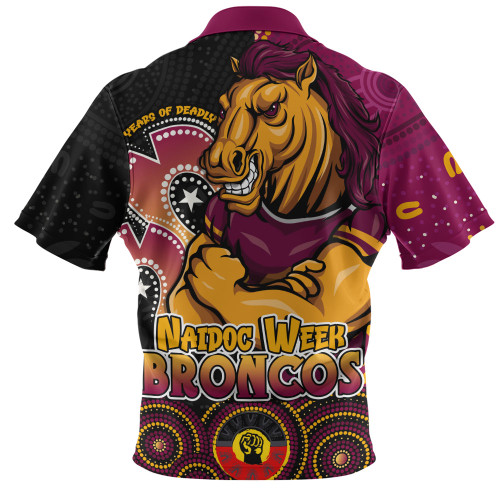 Brisbane Broncos Zip Polo Shirt NAIDOC Week 50 Years Of Deadly Indigenous Pattern