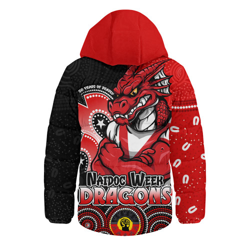 St. George Illawarra Dragons Hooded Padded Jacket NAIDOC Week 50 Years Of Deadly Indigenous Pattern