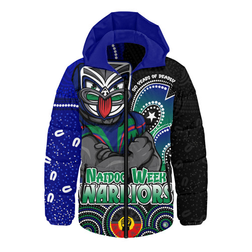 New Zealand Warriors Hooded Padded Jacket NAIDOC Week 50 Years Of Deadly Indigenous Pattern