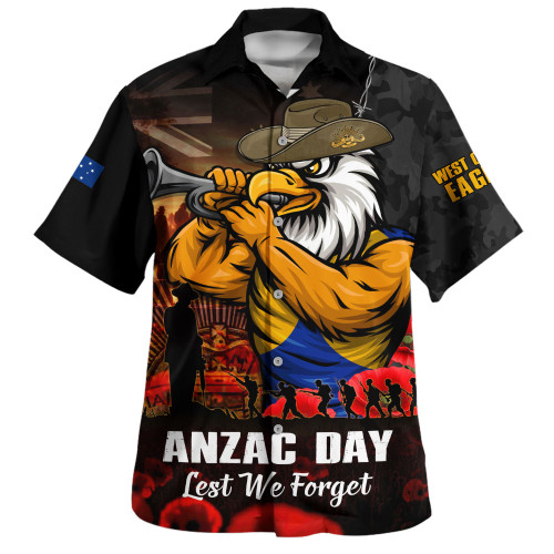 West Coast Eagles Hawaiian Shirt ANZAC Day Lest We Forget Red Poppy And Honor The Brave Tribute