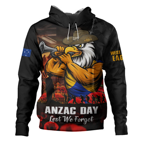 West Coast Eagles Hoodie ANZAC Day Lest We Forget Red Poppy And Honor The Brave Tribute