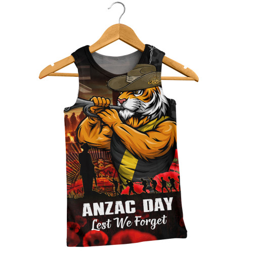 Richmond Men Singlet ANZAC Day Lest We Forget Red Poppy And Honor The Brave Tribute