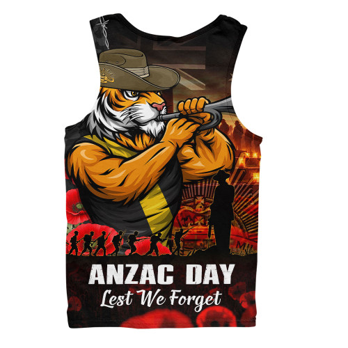 Richmond Men Singlet ANZAC Day Lest We Forget Red Poppy And Honor The Brave Tribute