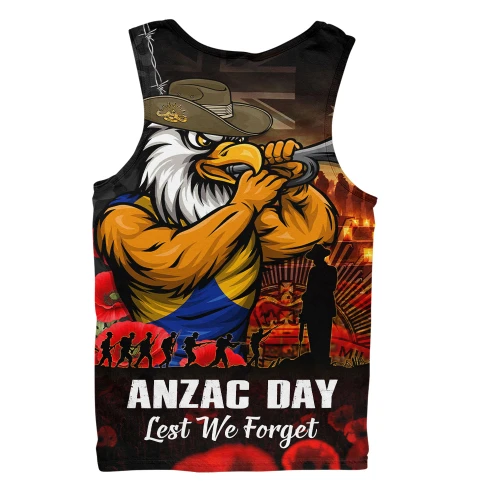 West Coast Eagles Men Singlet ANZAC Day Lest We Forget Red Poppy And Honor The Brave Tribute