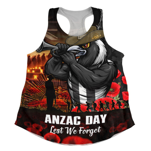 Collingwood Women Racerback Singlet ANZAC Day Lest We Forget Red Poppy And Honor The Brave Tribute