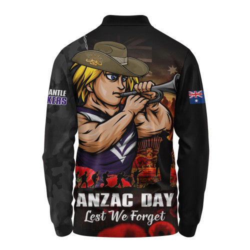 Fremantle Long Sleeve Polo Shirt ANZAC Day Lest We Forget Red Poppy And Honor The Brave Tribute