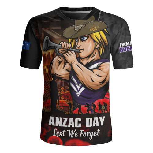 Fremantle Rugby Jersey ANZAC Day Lest We Forget Red Poppy And Honor The Brave Tribute