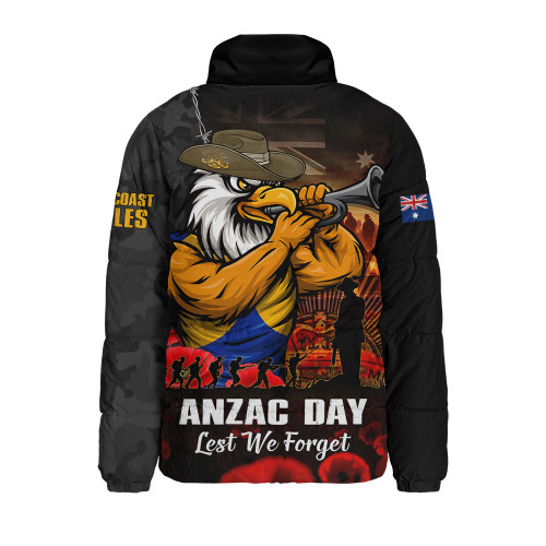 West Coast Eagles Padded Jacket ANZAC Day Lest We Forget Red Poppy And Honor The Brave Tribute