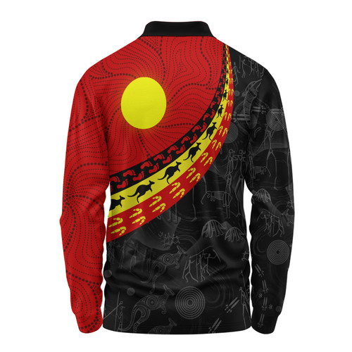 Indigenous Australian Aboriginal Long Sleeve Polo Shirt Aboriginal Dreamtime Kangaroo Path
