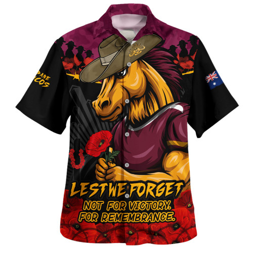 Brisbane Broncos Hawaiian Shirt ANZAC Day Red Poppy And Brave Hearts Remembrance