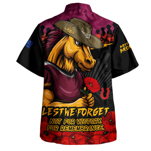 Brisbane Broncos Hawaiian Shirt ANZAC Day Red Poppy And Brave Hearts Remembrance