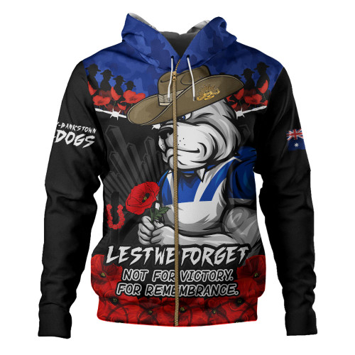 Canterbury-Bankstown Bulldogs Hoodie ANZAC Day Red Poppy And Brave Hearts Remembrance