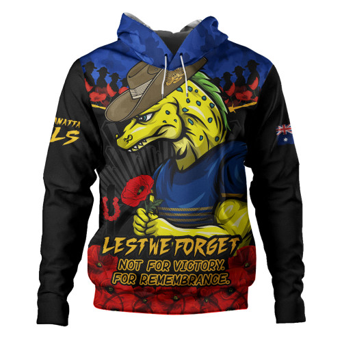 Parramatta Eels Hoodie ANZAC Day Red Poppy And Brave Hearts Remembrance