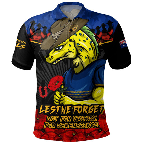 Parramatta Eels Polo Shirt ANZAC Day Red Poppy And Brave Hearts Remembrance