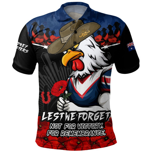 Sydney Roosters Polo Shirt ANZAC Day Red Poppy And Brave Hearts Remembrance