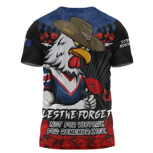 Sydney Roosters T-Shirt ANZAC Day Red Poppy And Brave Hearts Remembrance