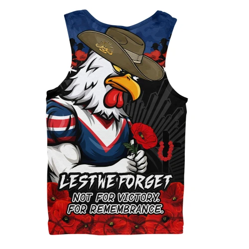 Sydney Roosters Men Singlet ANZAC Day Red Poppy And Brave Hearts Remembrance