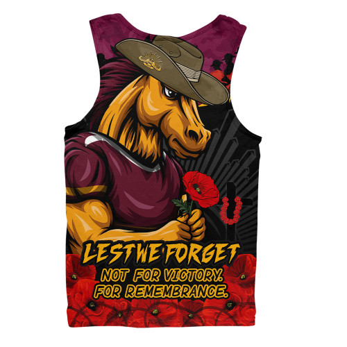 Brisbane Broncos Men Singlet ANZAC Day Red Poppy And Brave Hearts Remembrance
