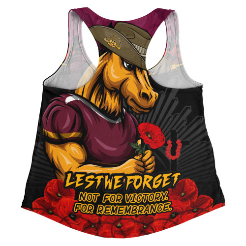 Brisbane Broncos Women Racerback Singlet ANZAC Day Red Poppy And Brave Hearts Remembrance