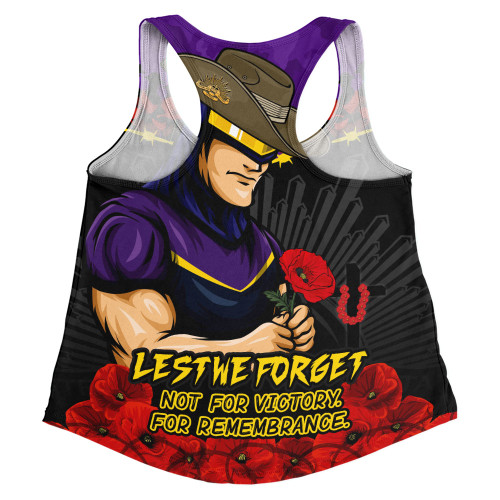 Melbourne Storm Women Racerback Singlet ANZAC Day Red Poppy And Brave Hearts Remembrance