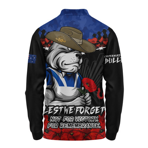 Canterbury-Bankstown Bulldogs Long Sleeve Polo Shirt ANZAC Day Red Poppy And Brave Hearts Remembrance