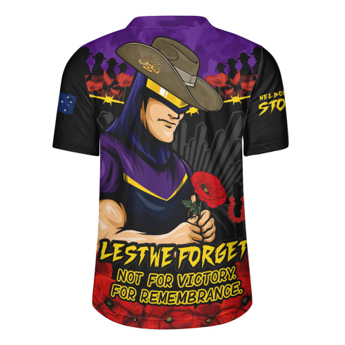 Melbourne Storm Rugby Jersey ANZAC Day Red Poppy And Brave Hearts Remembrance