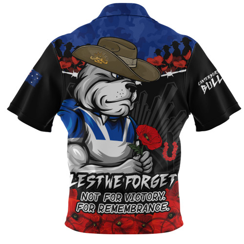 Canterbury-Bankstown Bulldogs Zip Polo Shirt ANZAC Day Red Poppy And Brave Hearts Remembrance