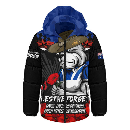 Canterbury-Bankstown Bulldogs Hooded Padded Jacket ANZAC Day Red Poppy And Brave Hearts Remembrance
