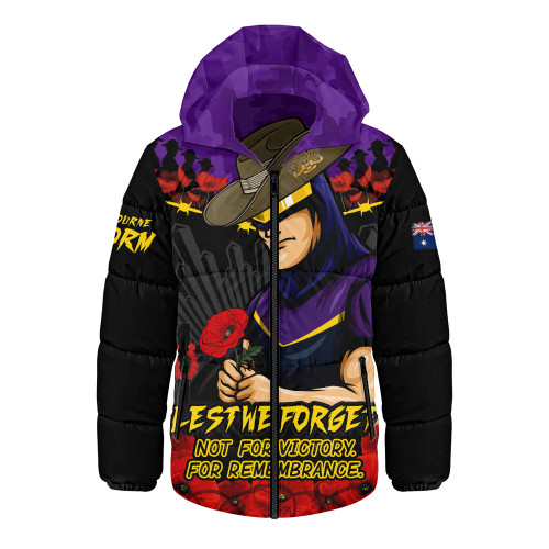 Melbourne Storm Hooded Padded Jacket ANZAC Day Red Poppy And Brave Hearts Remembrance