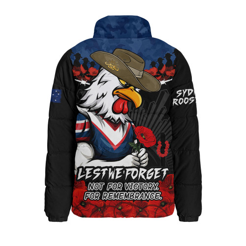 Sydney Roosters Padded Jacket ANZAC Day Red Poppy And Brave Hearts Remembrance