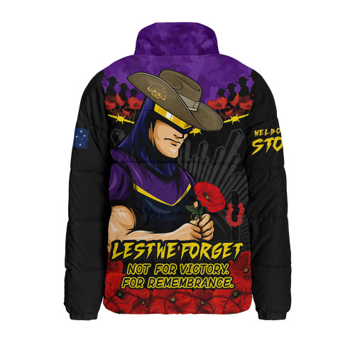 Melbourne Storm Padded Jacket ANZAC Day Red Poppy And Brave Hearts Remembrance