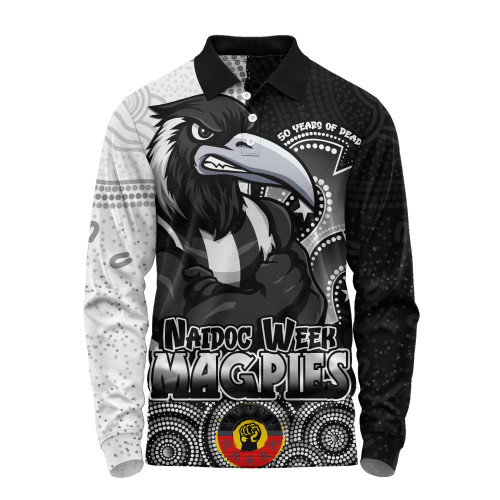 Collingwood Long Sleeve Polo Shirt NAIDOC Week Aboriginal Culture And Spirit Of Pride Design