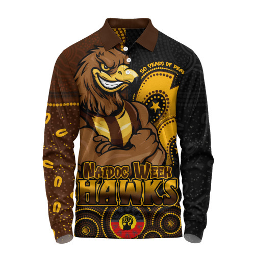 Hawthorn Long Sleeve Polo Shirt NAIDOC Week Aboriginal Culture And Spirit Of Pride Design