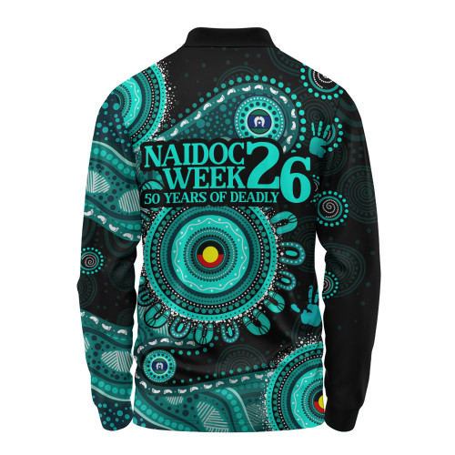 Indigenous Australian Aboriginal Long Sleeve Polo Shirt Naidoc Week 2026 50 Years Of Deadly Circle Of Memory Pathways