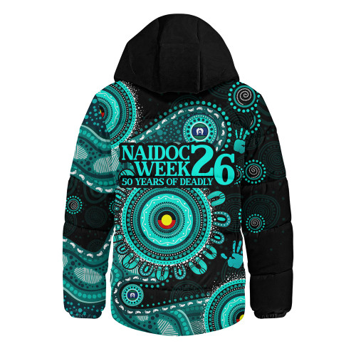Indigenous Australian Aboriginal Hooded Padded Jacket Naidoc Week 2026 50 Years Of Deadly Circle Of Memory Pathways