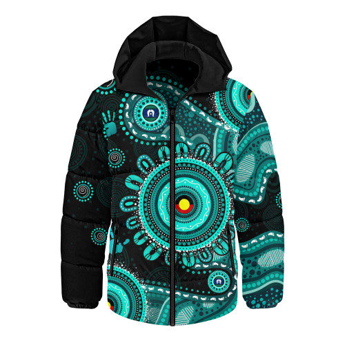 Indigenous Australian Aboriginal Hooded Padded Jacket Naidoc Week 2026 50 Years Of Deadly Circle Of Memory Pathways
