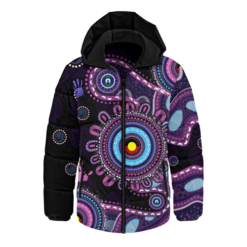 Indigenous Australian Aboriginal Hooded Padded Jacket Naidoc Week 2026 50 Years Of Deadly Circle Of Memory Pathways