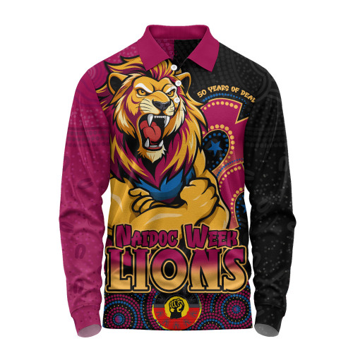 Brisbane Lions Long Sleeve Polo Shirt NAIDOC Week Aboriginal Culture And Spirit Of Pride Design
