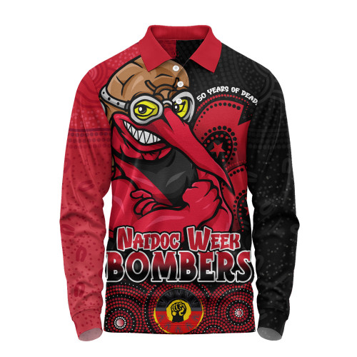 Essendon Long Sleeve Polo Shirt NAIDOC Week Aboriginal Culture And Spirit Of Pride Design