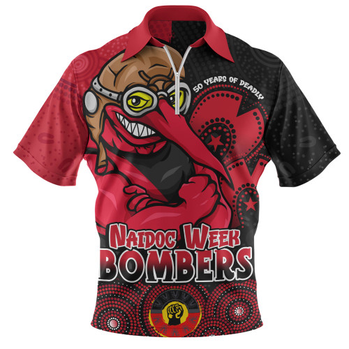 Essendon Zip Polo Shirt NAIDOC Week Aboriginal Culture And Spirit Of Pride Design