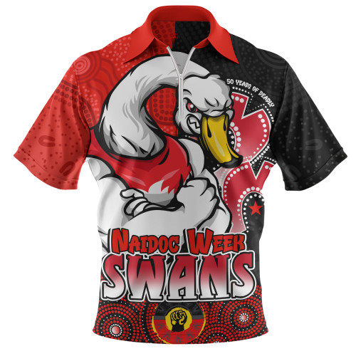 Sydney Swans Zip Polo Shirt NAIDOC Week Aboriginal Culture And Spirit Of Pride Design