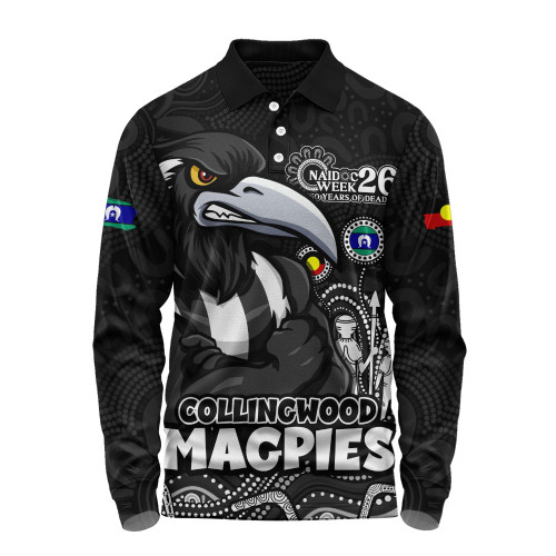 Collingwood Long Sleeve Polo Shirt Naidoc Week Aboriginal Spirit Power Through Generations