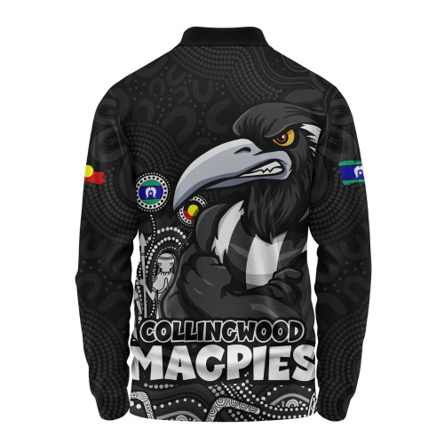 Collingwood Long Sleeve Polo Shirt Naidoc Week Aboriginal Spirit Power Through Generations