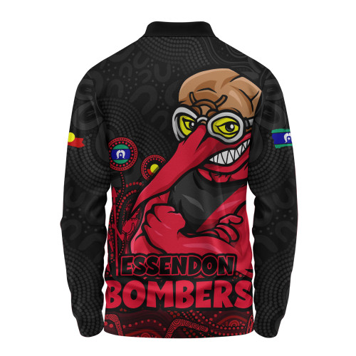 Essendon Long Sleeve Polo Shirt Naidoc Week Aboriginal Spirit Power Through Generations