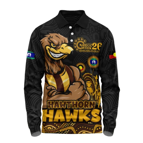 Hawthorn Long Sleeve Polo Shirt Naidoc Week Aboriginal Spirit Power Through Generations