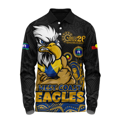 West Coast Eagles Long Sleeve Polo Shirt Naidoc Week Aboriginal Spirit Power Through Generations